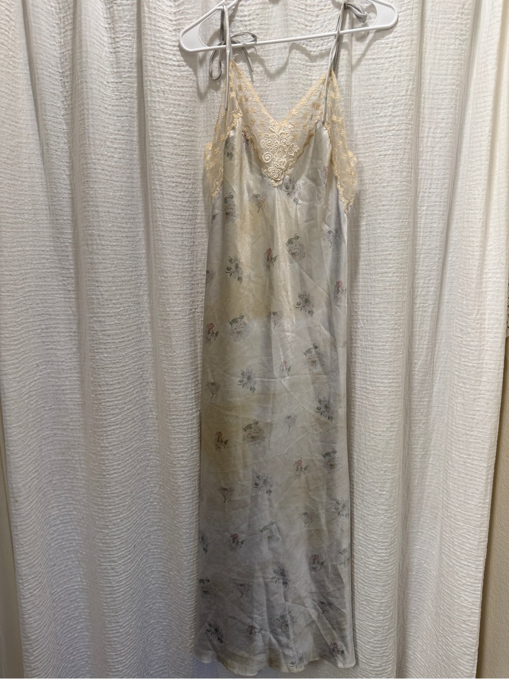 Vintage Calin Lingerie Lace Trim Floral Satin Maxi Slip Dress Medium